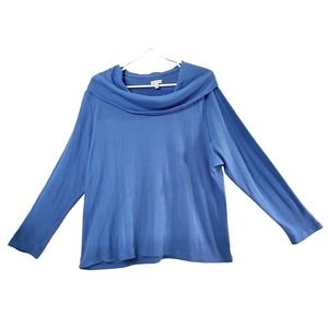Talbots Womens Long Sleeve Cowl Neck Waffle Knit Tunic Blue Size XL